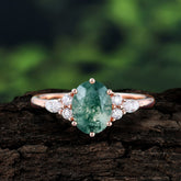 Luxury Legacy 6-Prong Oval-Cut Natural Moss Agate Engagement Ring